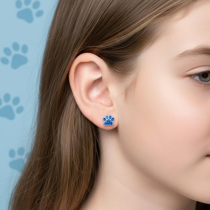 ICYROSE 925 Sterling Silver Sapphire Blue Crystal Paw Print Stud Earrings 18872 (Nickel Free) - Image 2